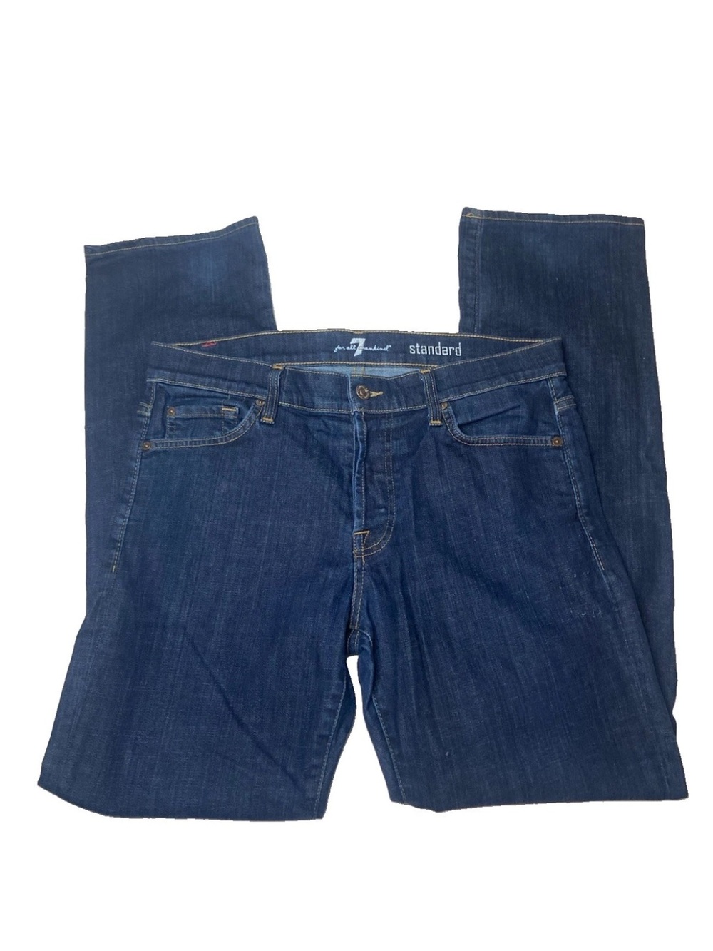 7 For All Mankind Standard Jeans 33 Dark Wash Blue Straight Stretch Button Fly